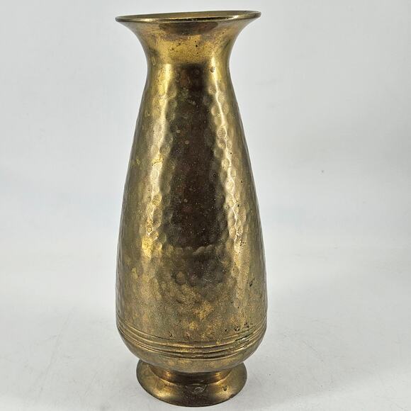 Vintage MCM Mid Century modern heavy hammered Footed solid Brass vase - Picture 1 of 3